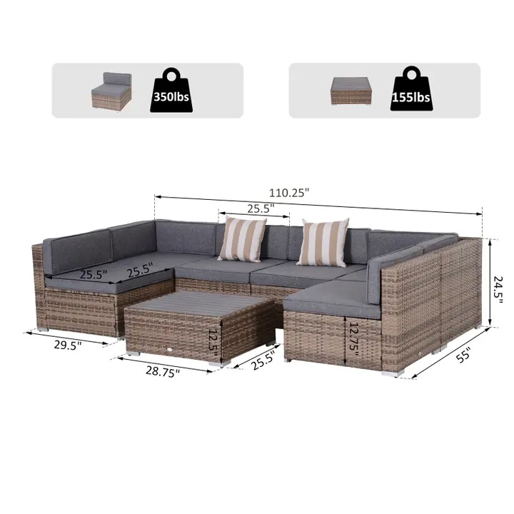 Outsunny 7 Piece Terrace Rattan Sofa Set All Weather