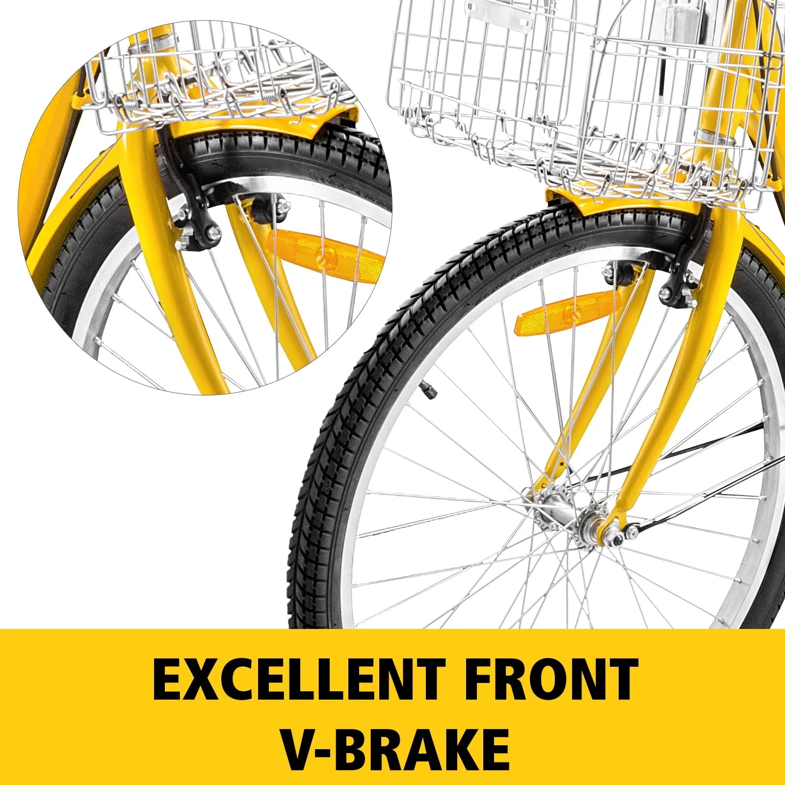 VEVOR 24in Adult Tricycle with Basket, 7-Speed