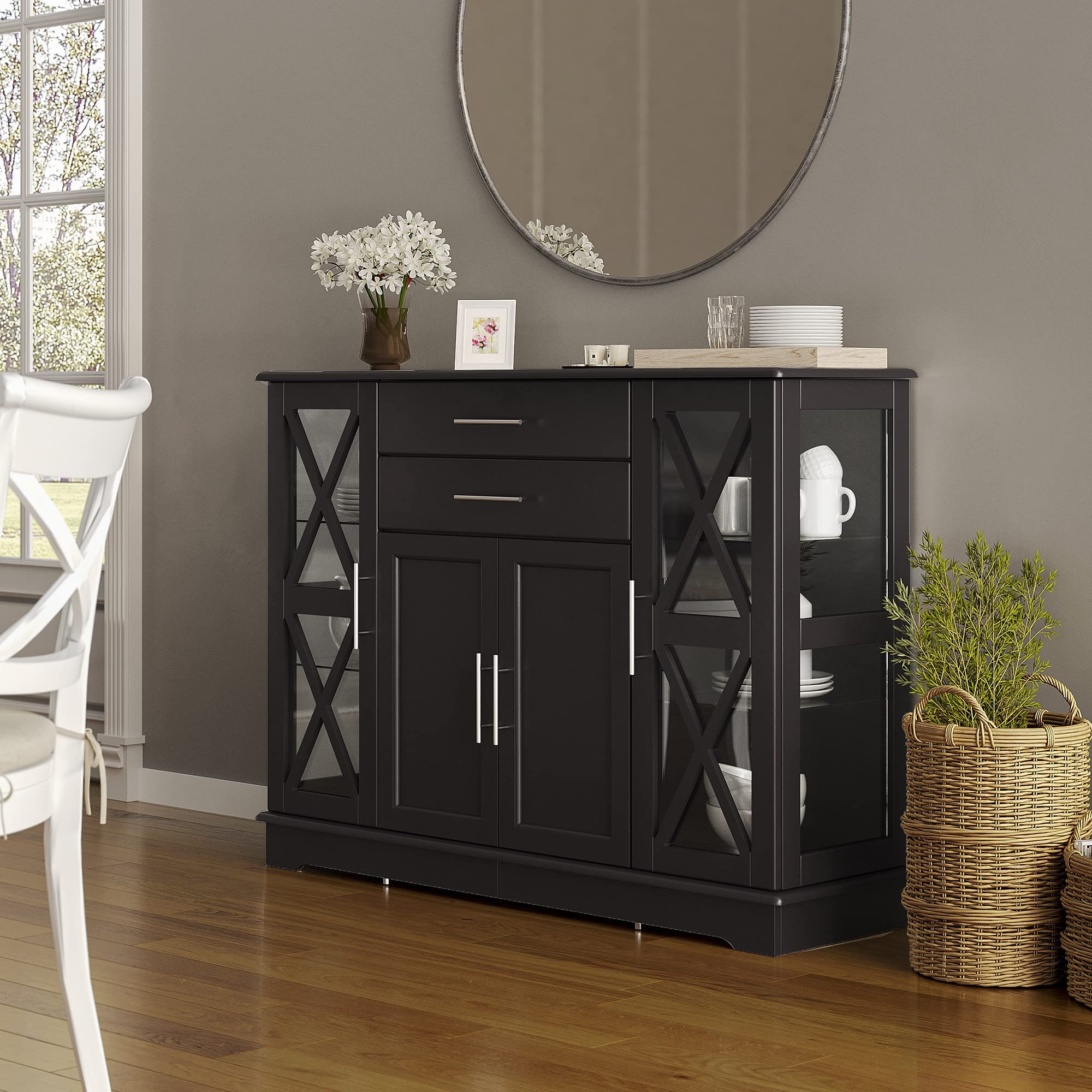 Wood 47 Inch Sideboard Buffet Storage Cabinet Console Sofa Table