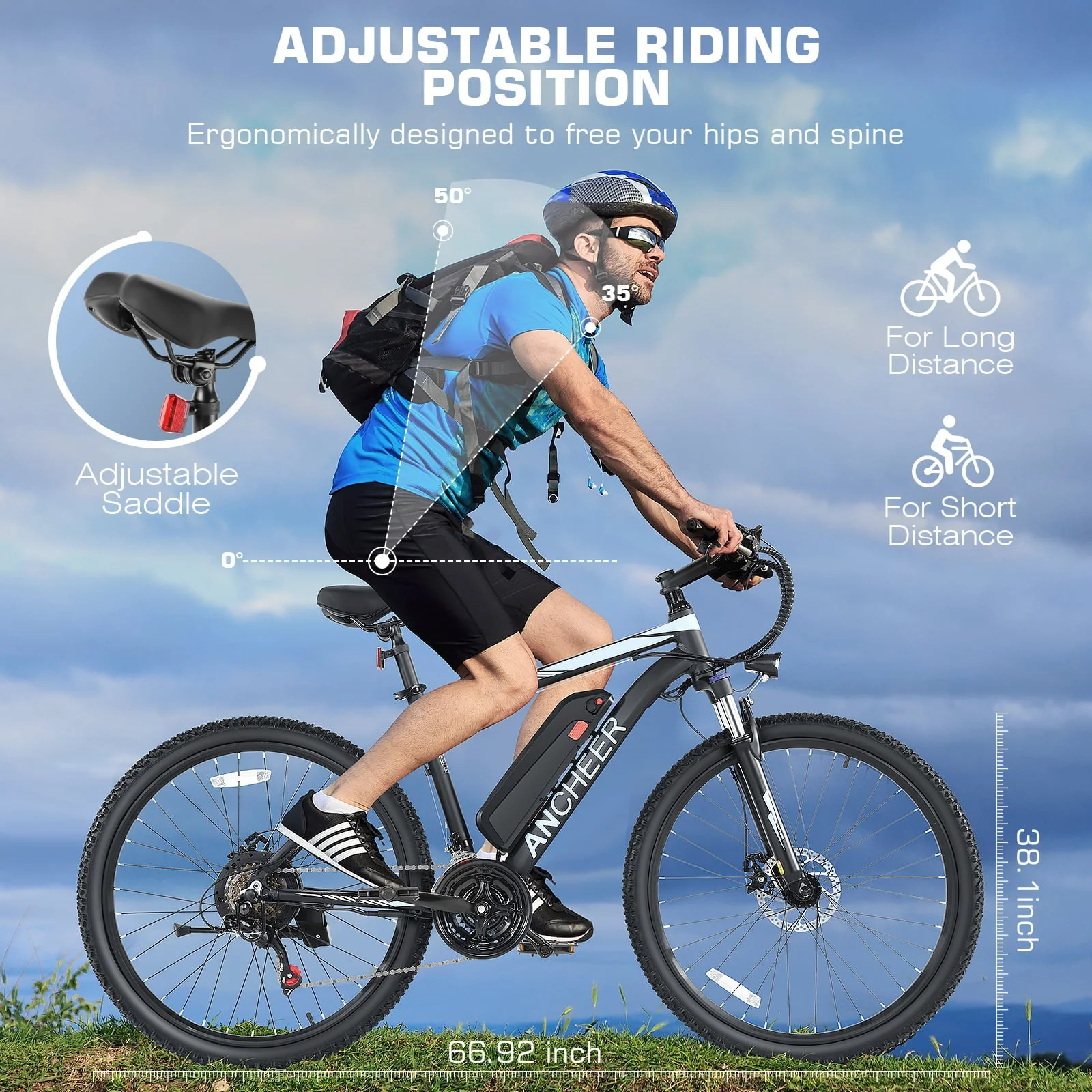 Funcid 26in Electric Mountain Bike, 500W, 48V, 21-Speed