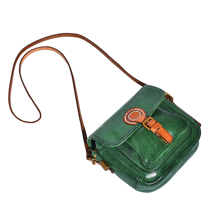 Vintage Green Leather Saddle Bag