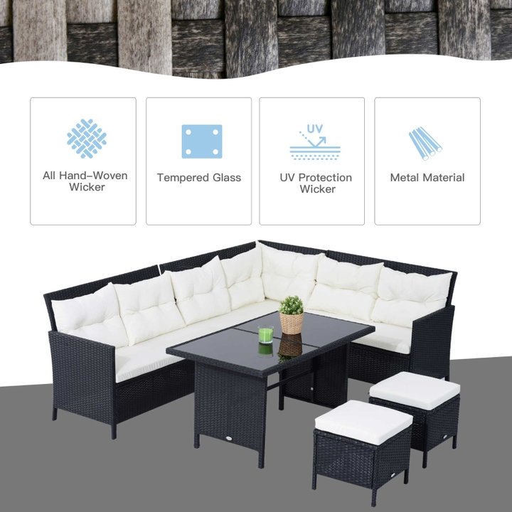 Outsunny 6pcs Garden Rattan Sofa Sets Wicker Furniture Set Lounge