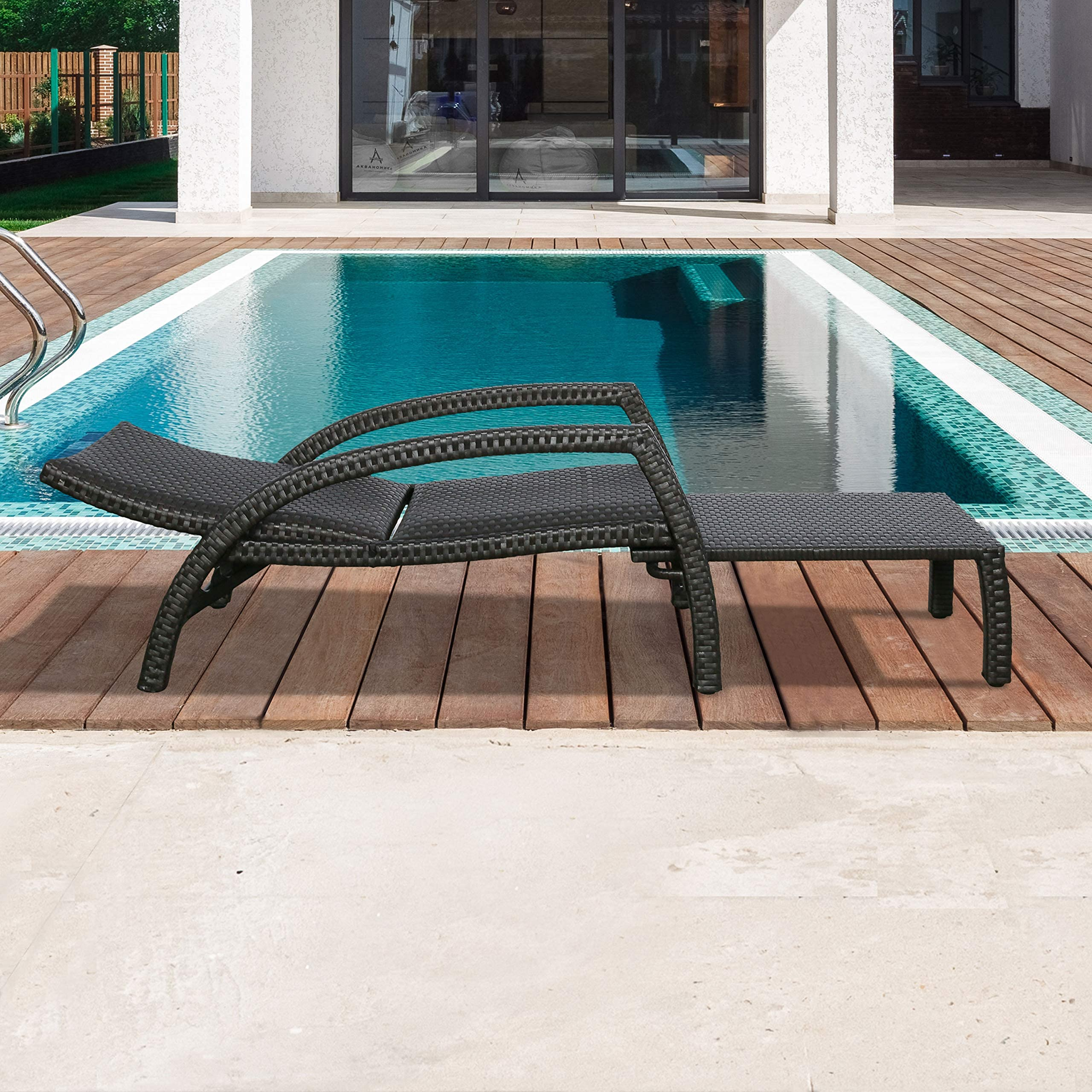 Outdoor Wicker Convertible Chaise Lounge Patio Woven Padded