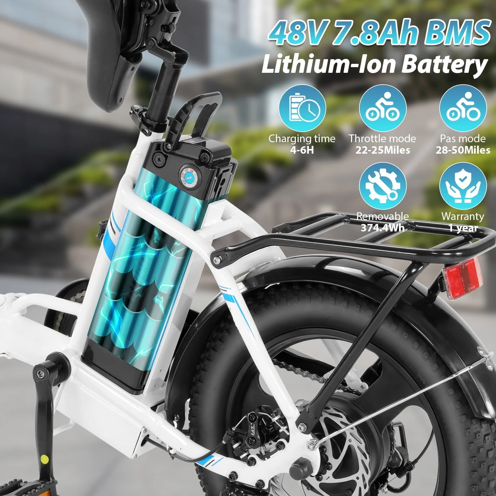 Elifine 16in Folding Fat Tire Electric Bike, 350W, 48V 7.8Ah