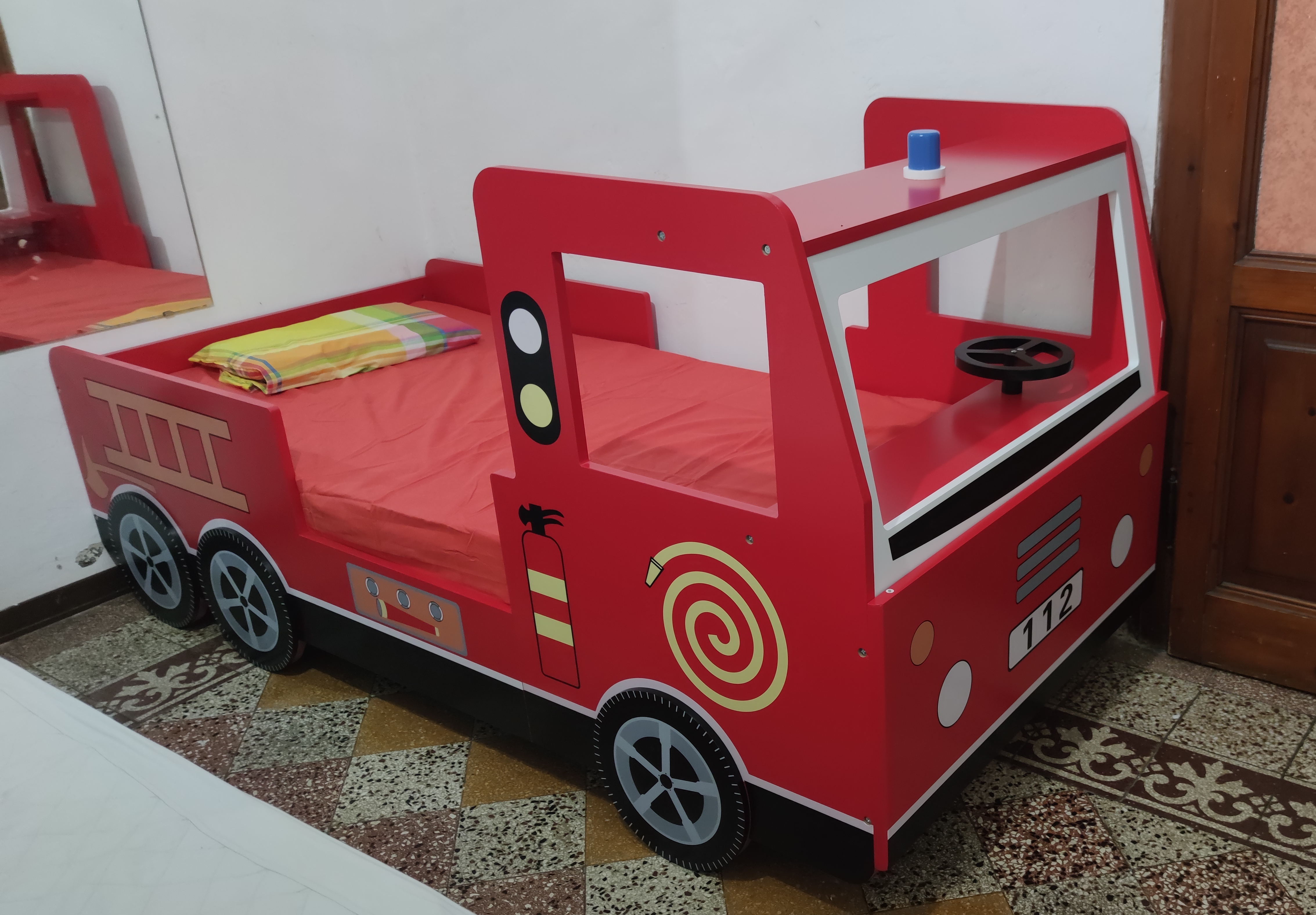 Children's Bed Frame Red Fire Truck Imitation Kids Bed Car