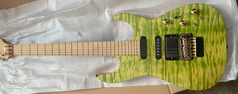 Green Electric Guitar Original Floyd Rose Tremolo, Locking Nut, Active Pickup