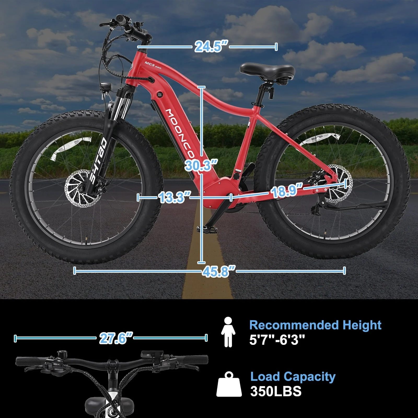 FICISOG 26in Fat Tire Electric Bike, Dual 500W Motors, 48V 15Ah