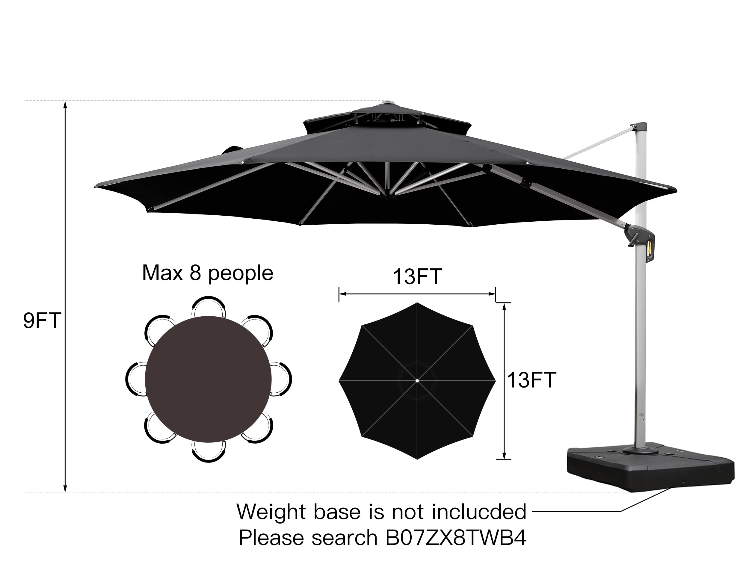 13 Ft Double Top Round Deluxe Patio Umbrella Offset Hanging