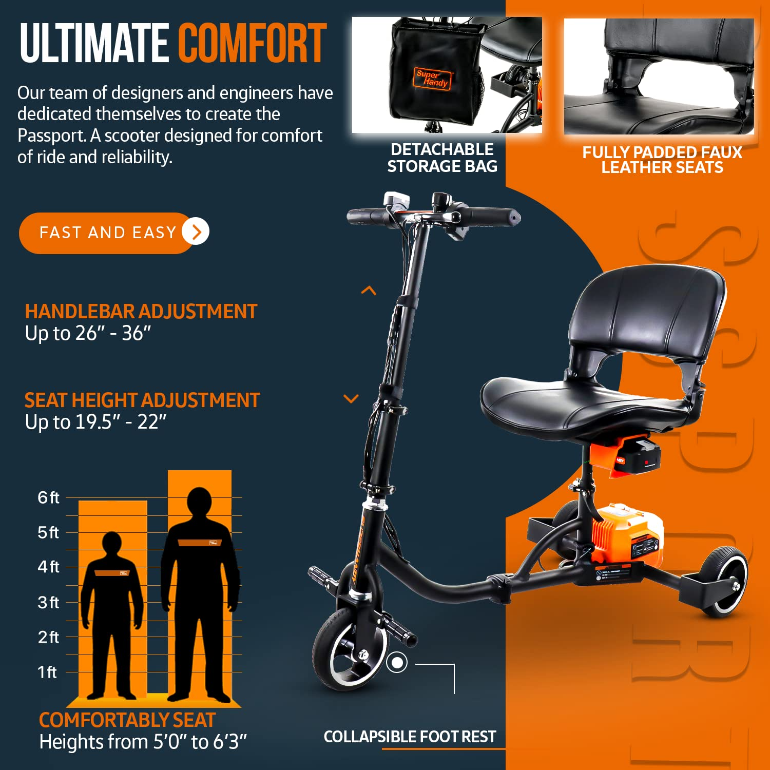 SuperHandy 3 Wheel Folding Mobility Scooter - Electric Powered