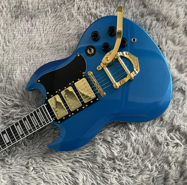 Electric Guitar Blue Small Vibrat HHH Pickups Bone Nut mahogany body