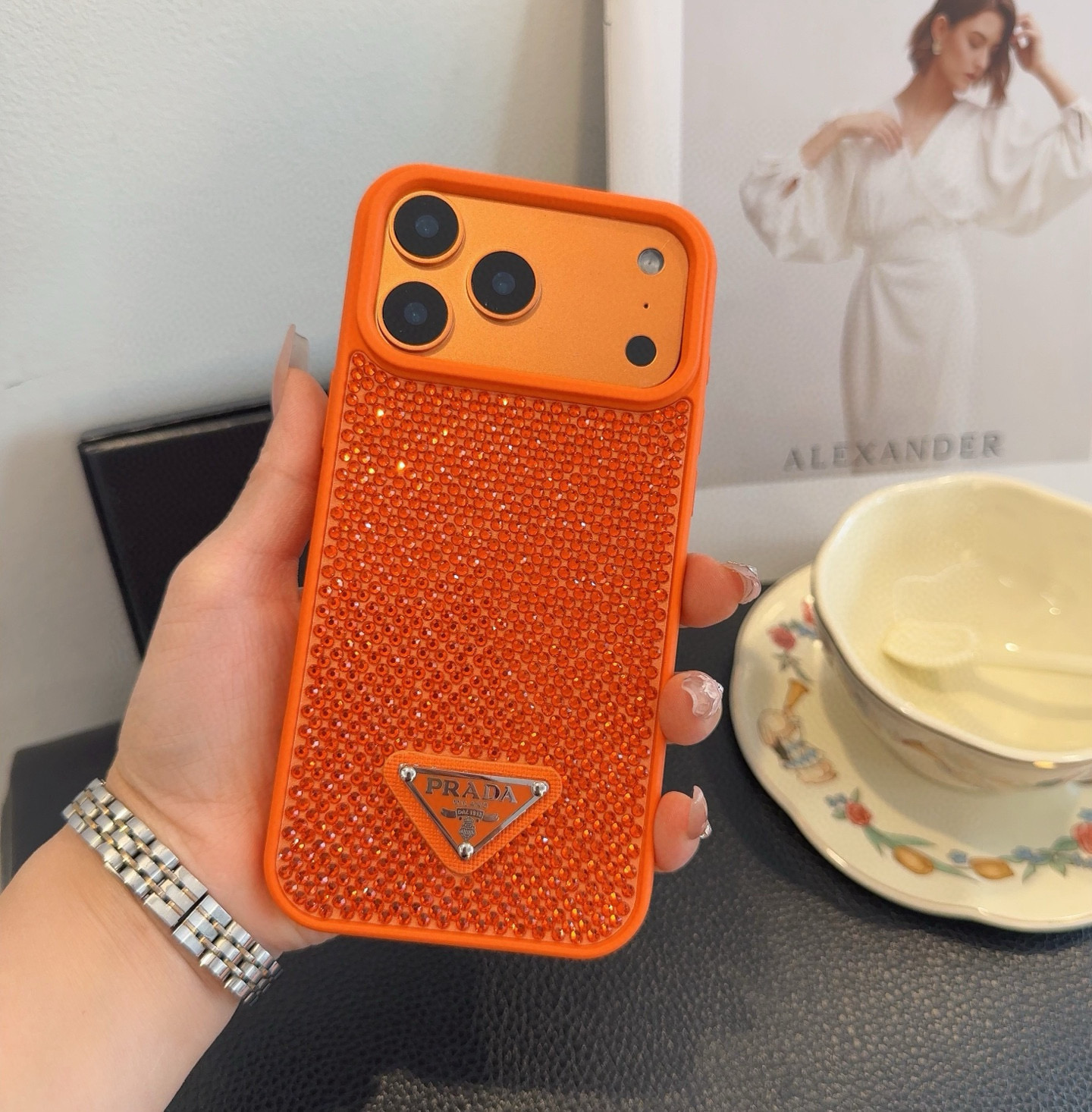 Prada Style Bling Diamond Phone Case with Triangular Logo