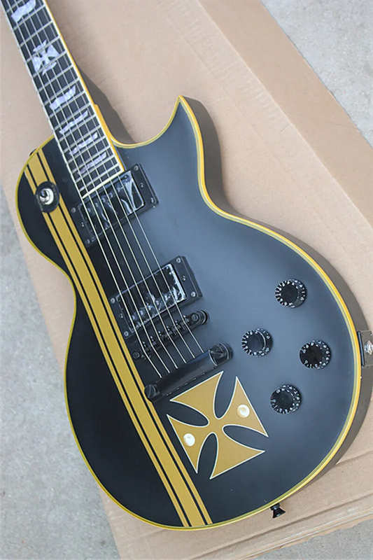 CROSS SW Old Electric Guitar Yellow Striped Cross,Black Body and Black Hardwares
