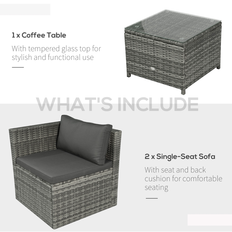 3 Pieces Patio PE Rattan Bistro Set Cushioned Armchair Sofa and