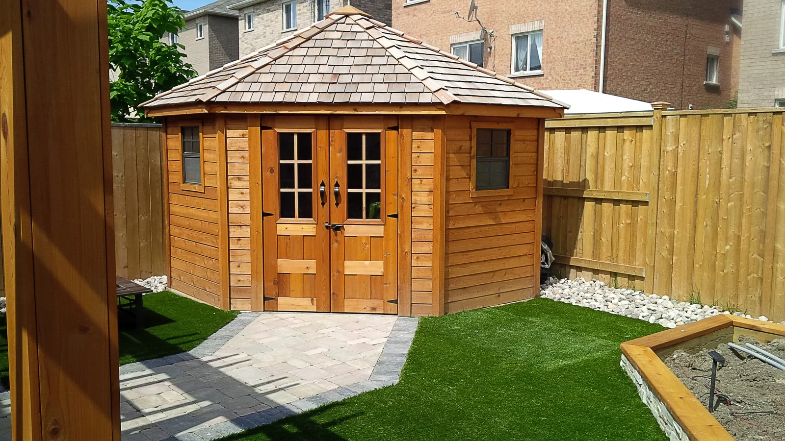 9 ft. W x 9ft. D Penthouse Cedar Wood Garden Shed with French
