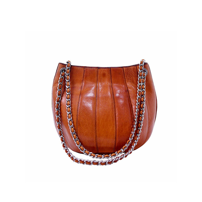 Pleated Leather Chain Hobo
