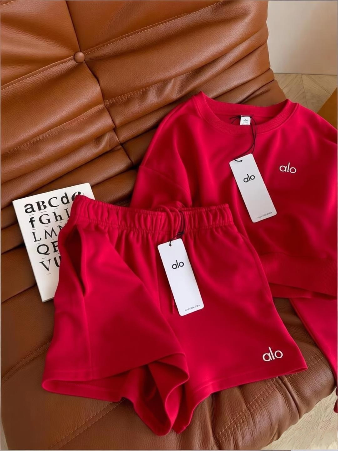 ALO Velour Cropped Sweatshirt and Shorts Set