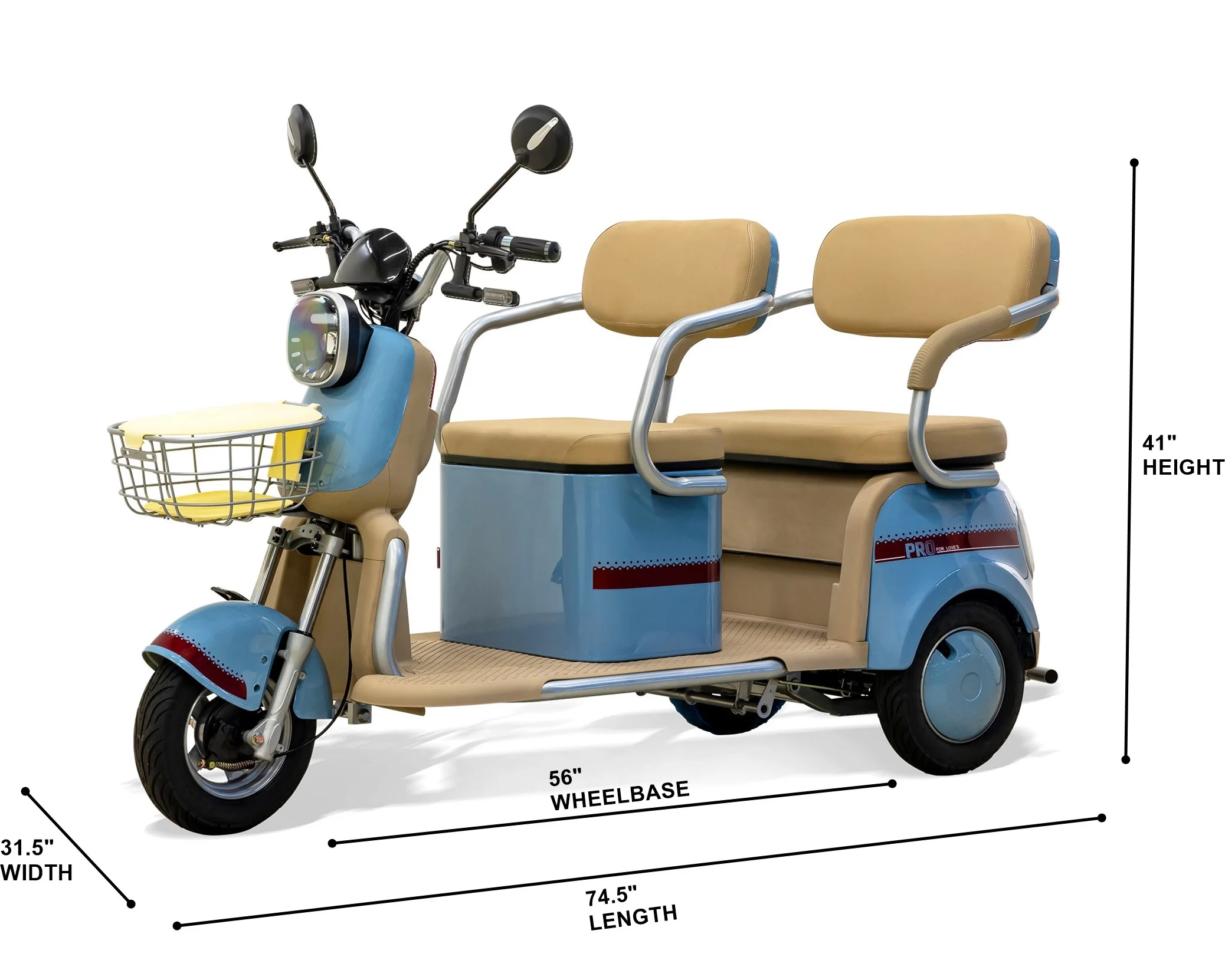 Massimo MGC Two-Seat 3-Wheel Electric Cart, Blue