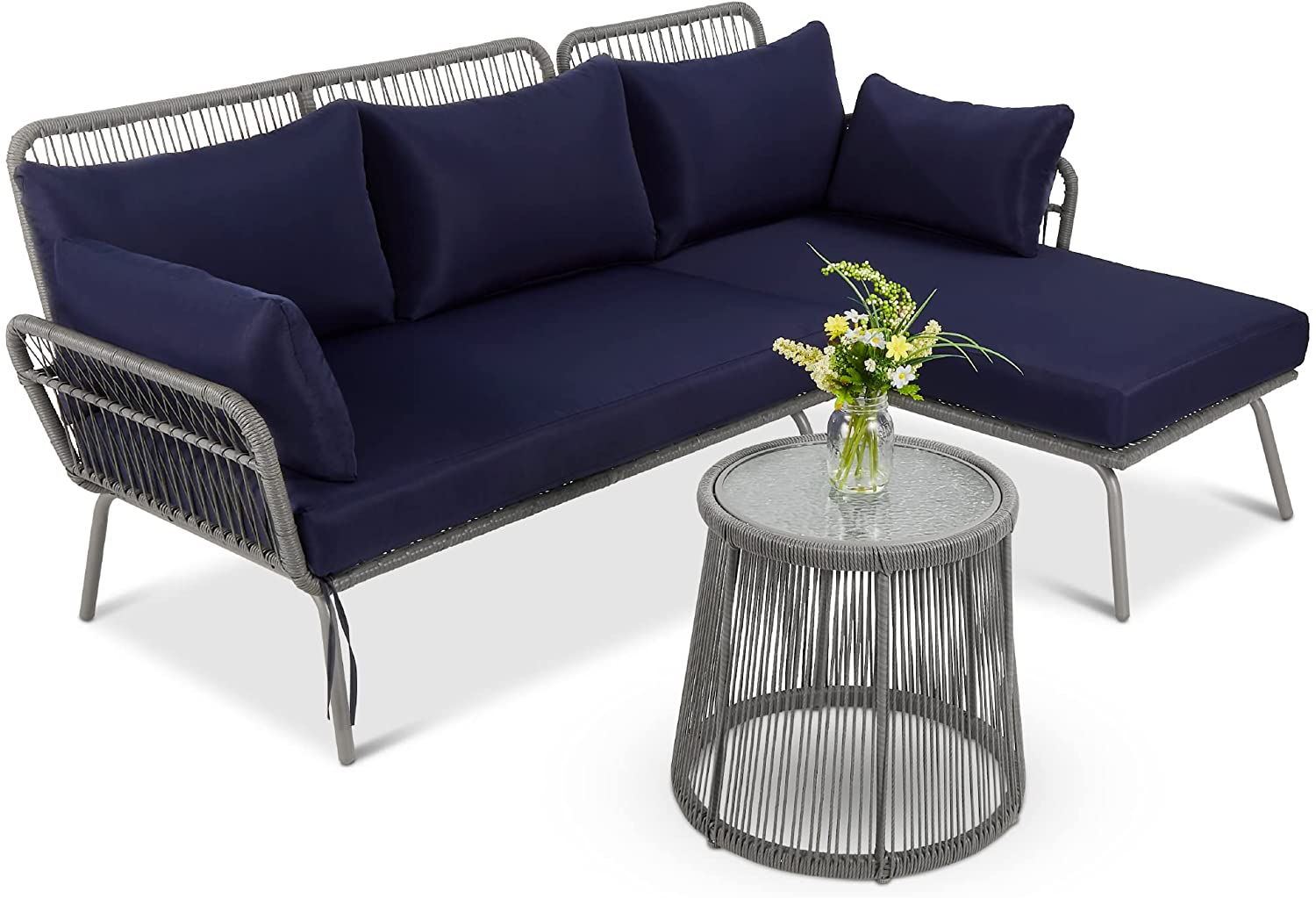 Outdoor Rope Woven Sectional Furniture L-Shaped Sofa Set