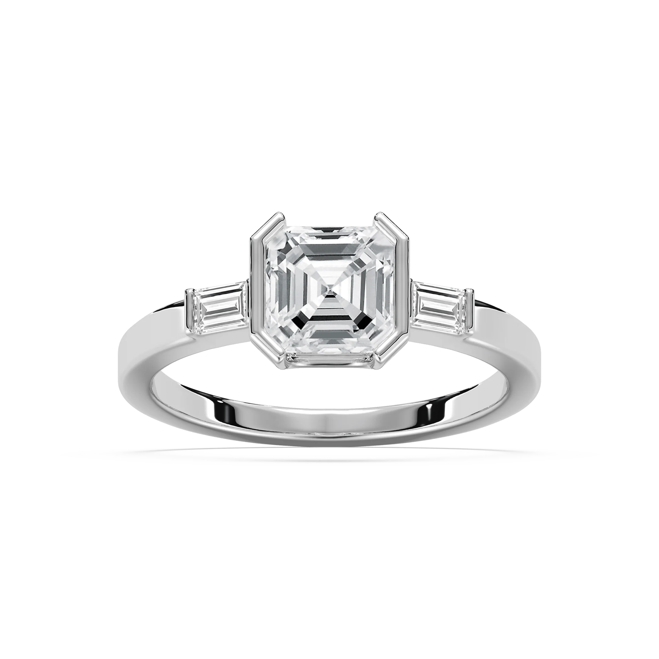 Adira 1 ⅝ ctw Asscher Lab Grown Diamond Semi Bezel Three Stone Engagement Ring