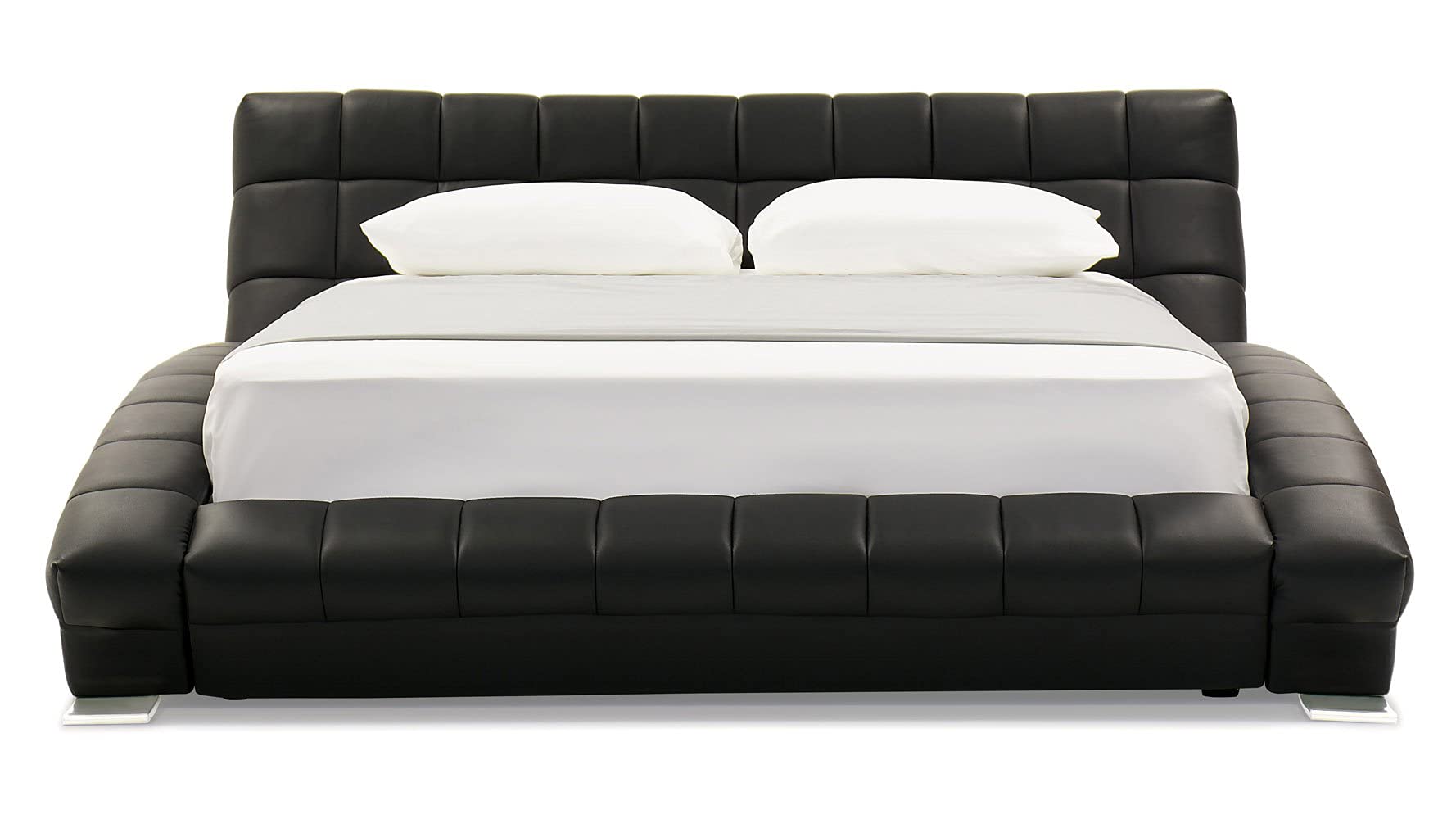 Modern Adonis Black Tufted Genuine Leather Platform Bed - King