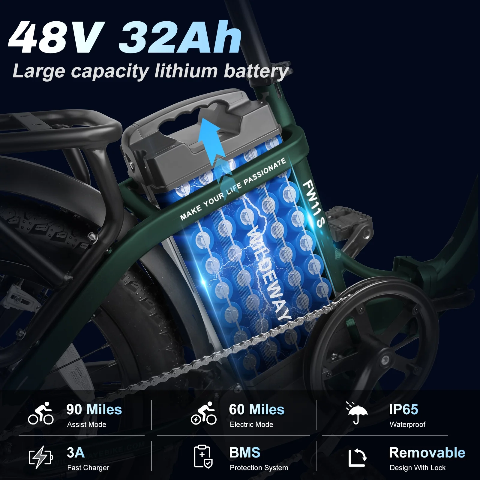 Wildeway 20in Folding Electric Bike, 750W, 48V 32Ah, Hydraulic Brakes