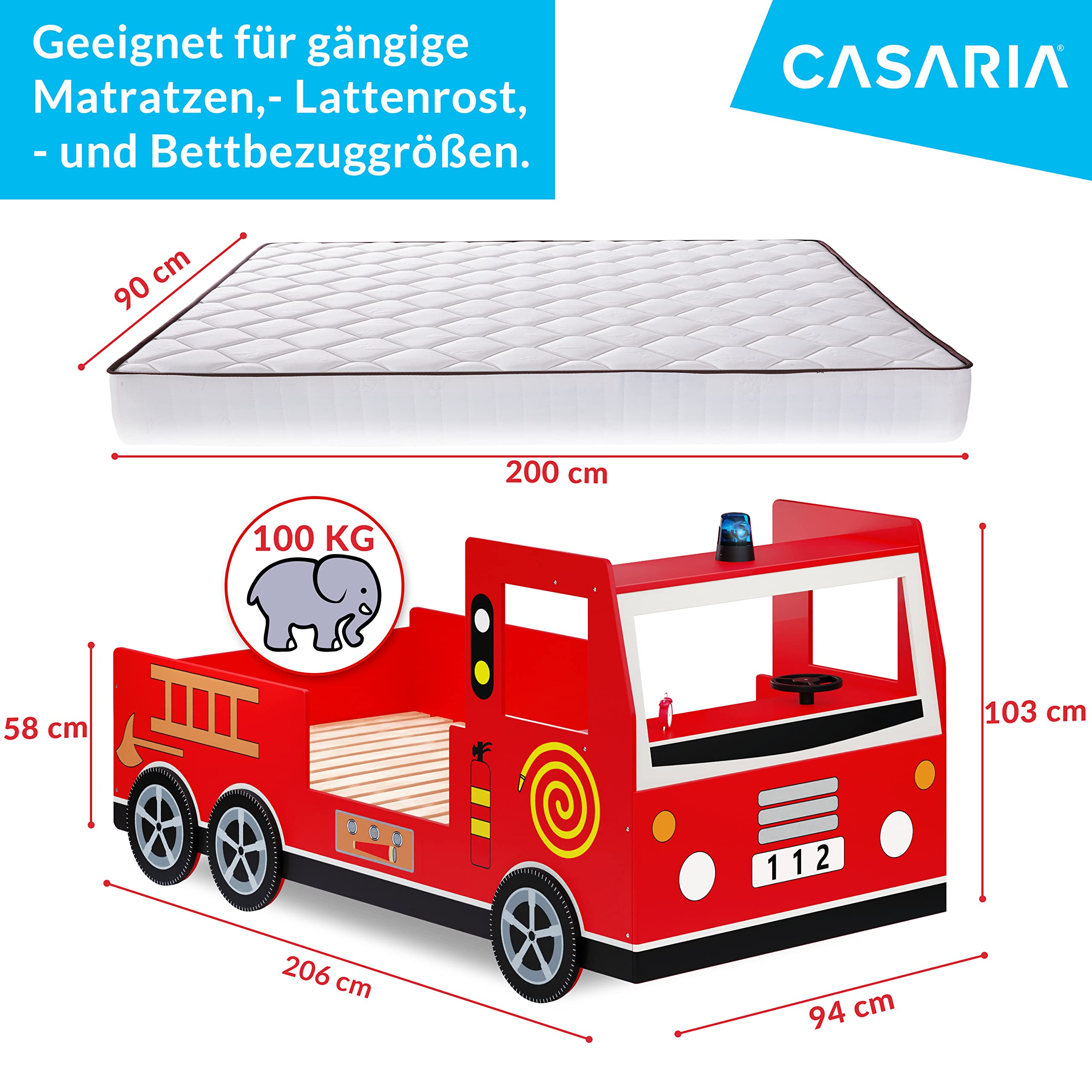 Children's Bed Frame Red Fire Truck Imitation Kids Bed Car