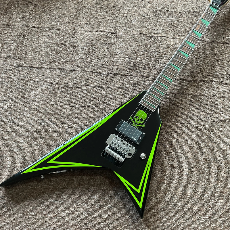 NEW ARRIVAL V Shape Electric Guitar Green Skull Print Alexi Laiho Rock Guitar