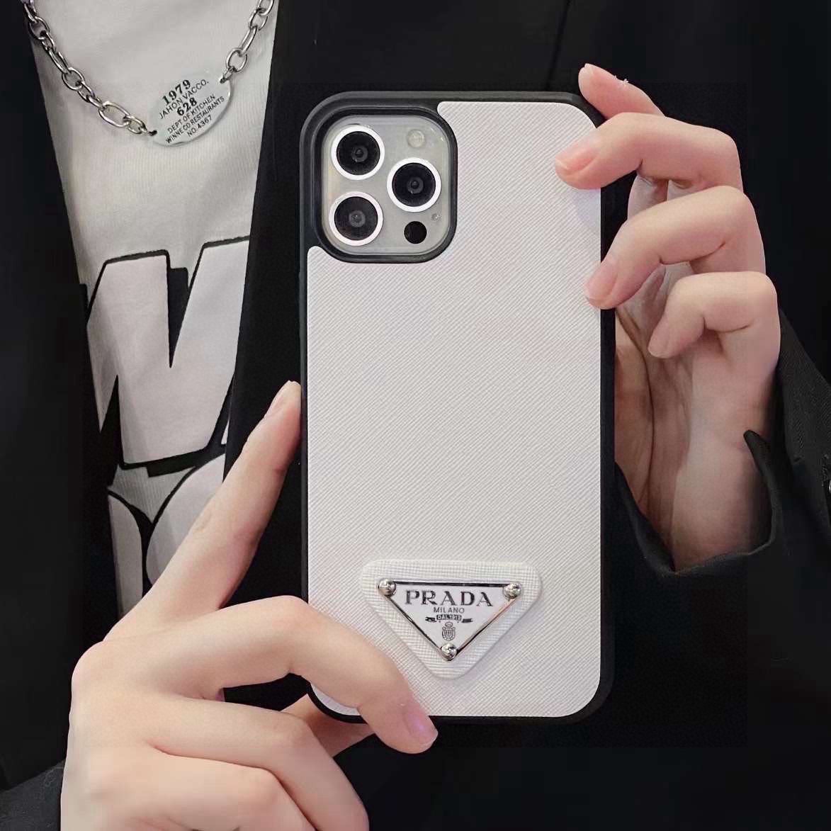 Prada Style Classic Cross Grain Leather Texture Phone Case