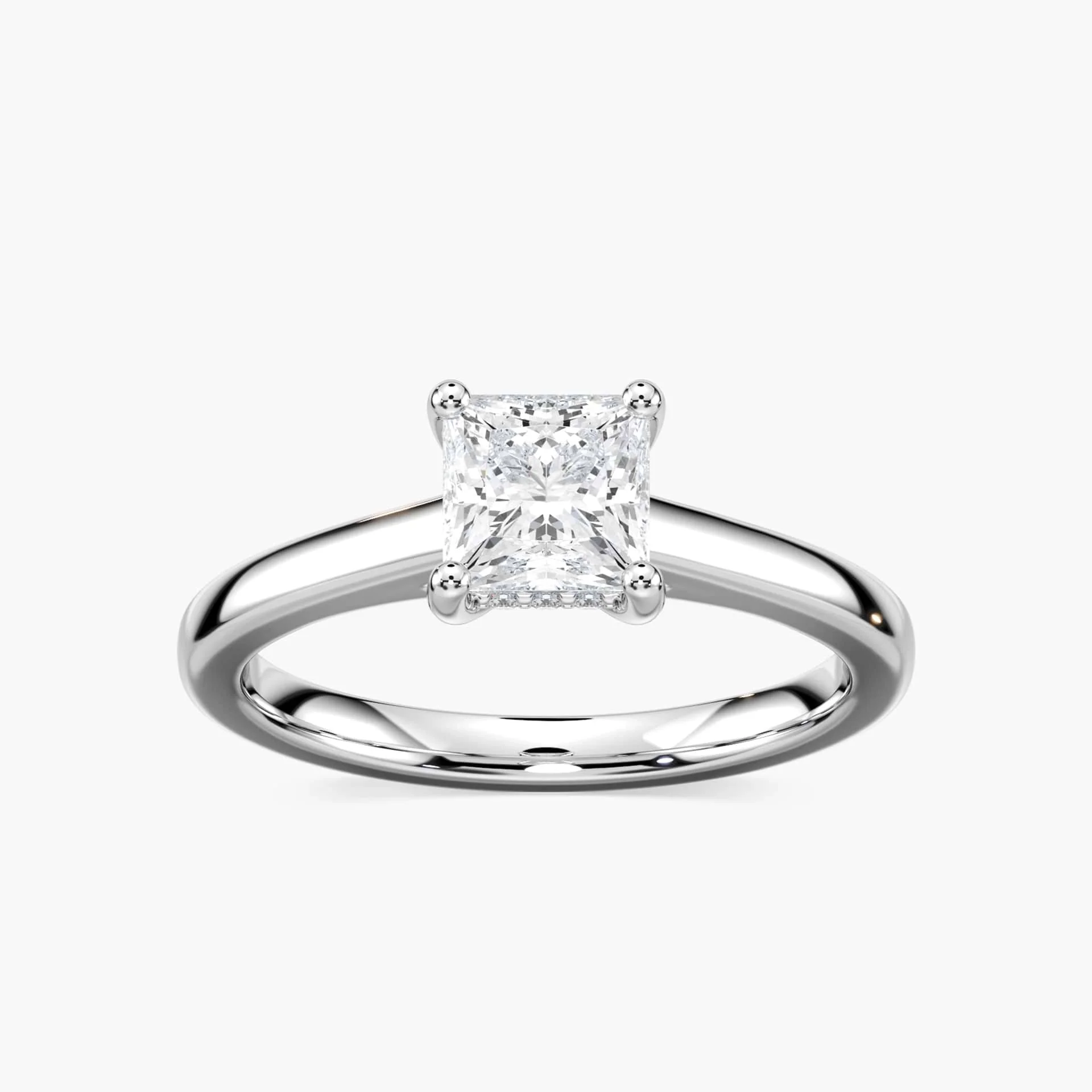 Stefania Princess Lab Grown Diamond Cathedral Hidden Halo Engagement Ring