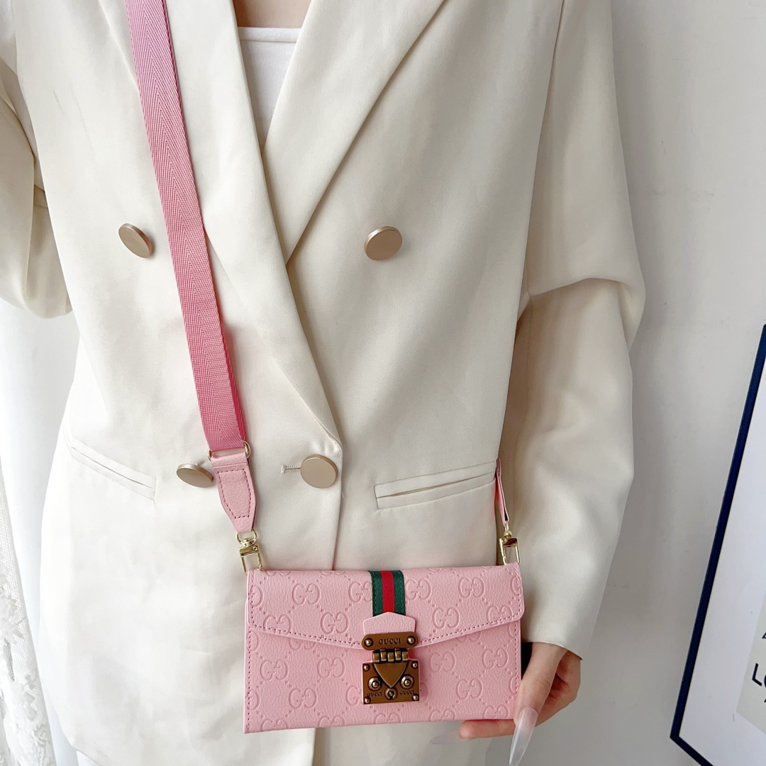 Gucci GG Monogram Embossed Envelope Crossbody Wallet Phone Bag
