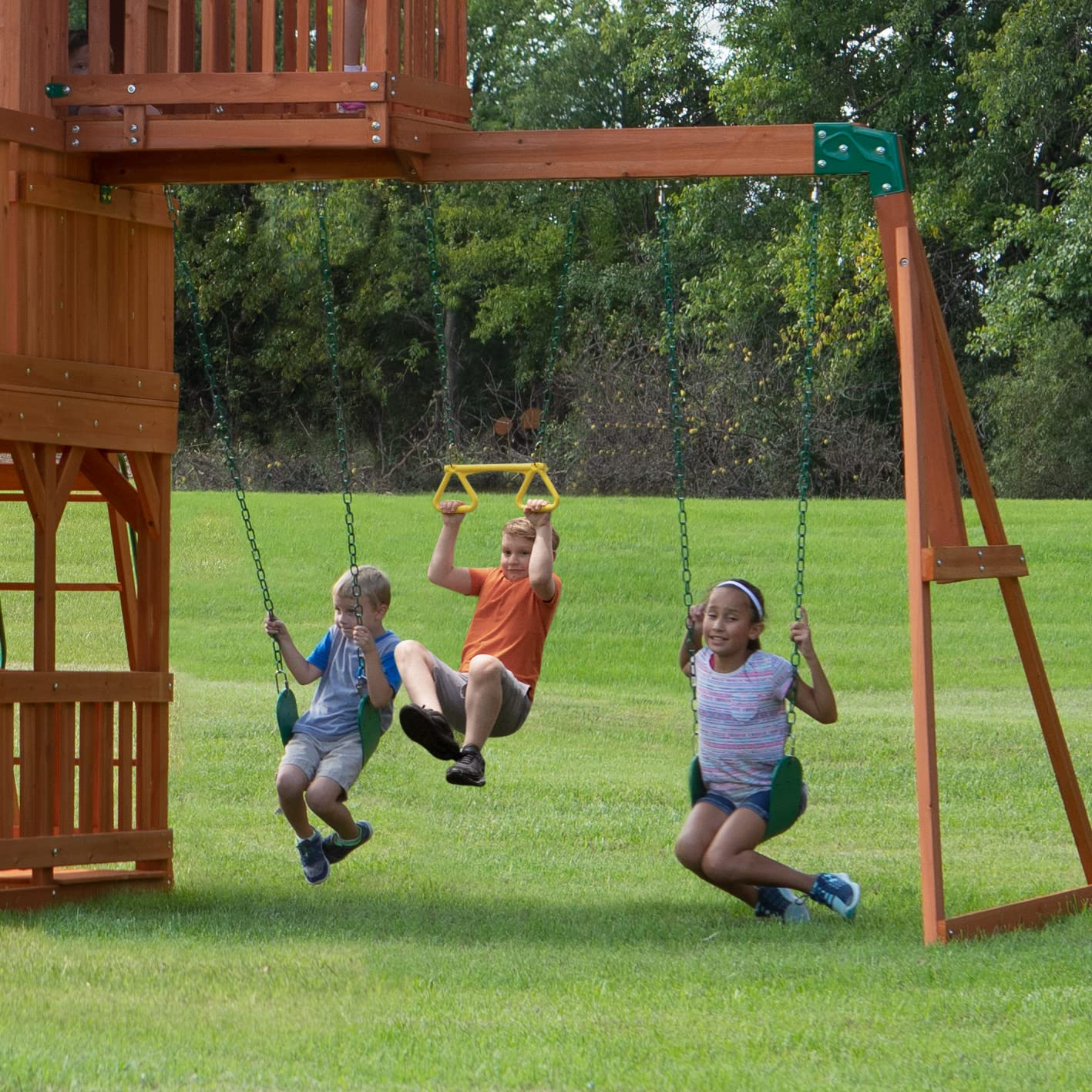 Skyfort II Playground Cedar Wood Swing Set with Playhouse Fort