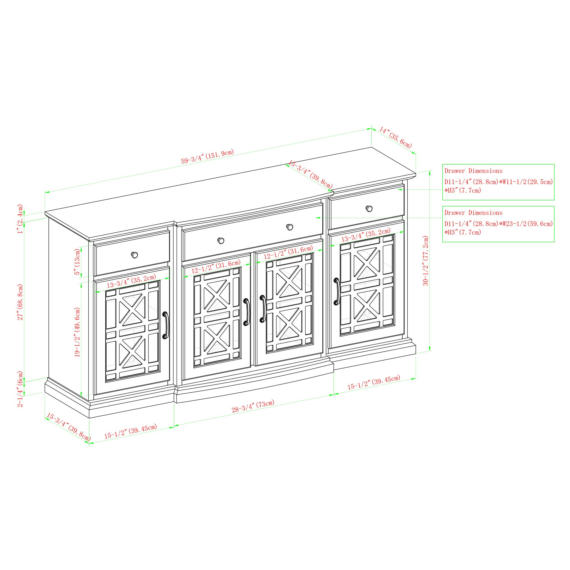 Modern Wood Glass Door Buffet Sideboard Living Room - Dining