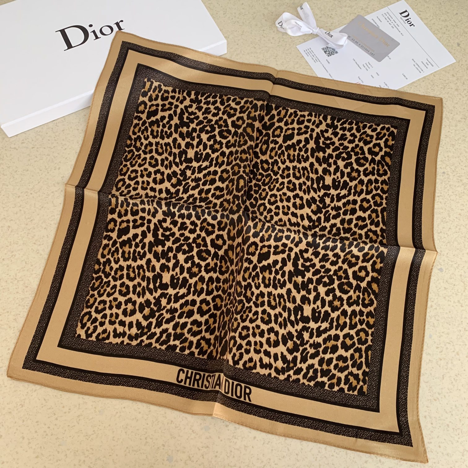 Dior Leopard Print Square Scarf Brown 70 x 70 cm product images