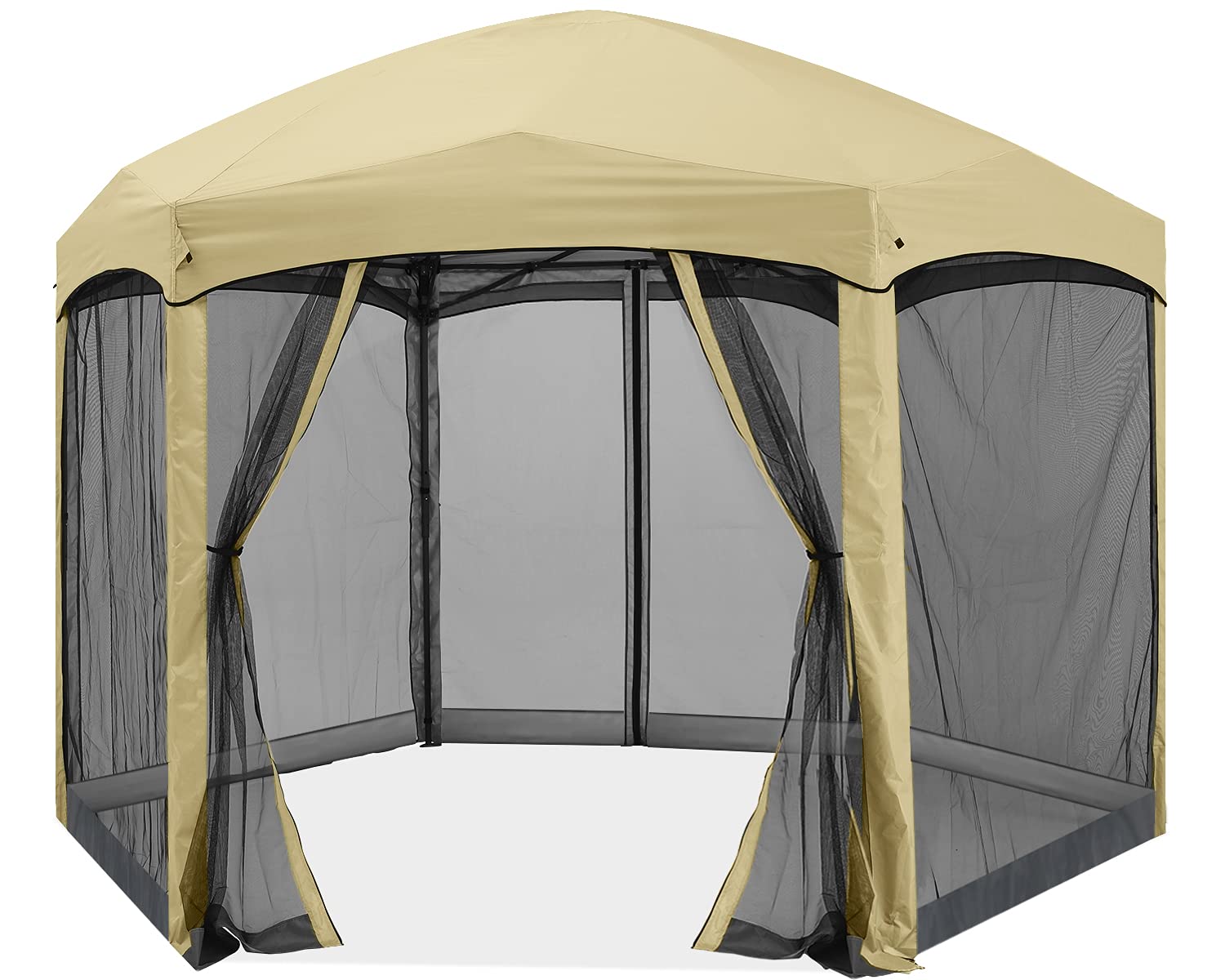 Pop Up Gazebo 6 Sided Screened Canopy Tent Screen House(Beige)