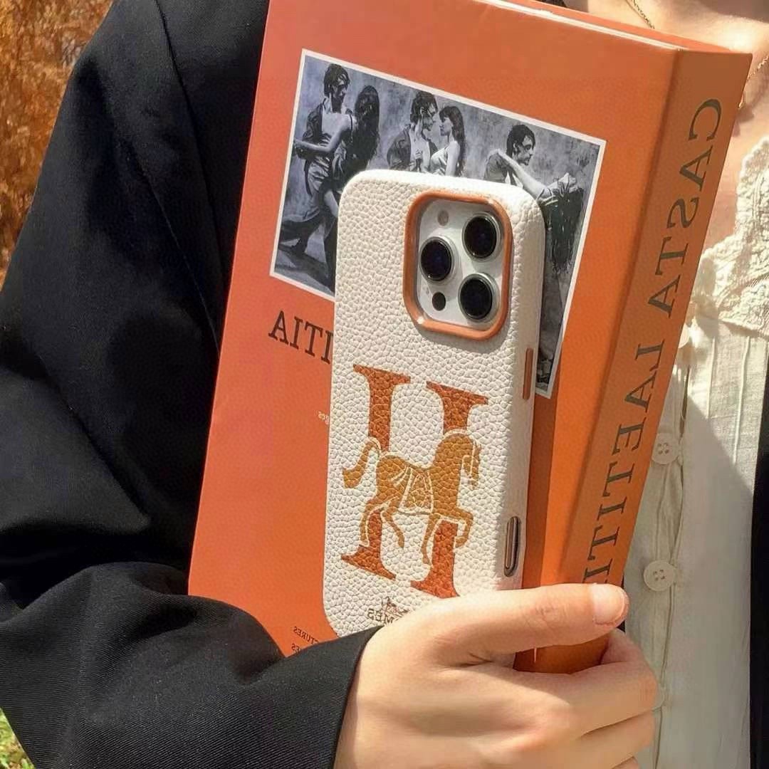 Hermès H Horse Logo Premium Leather Luxury Phone Case