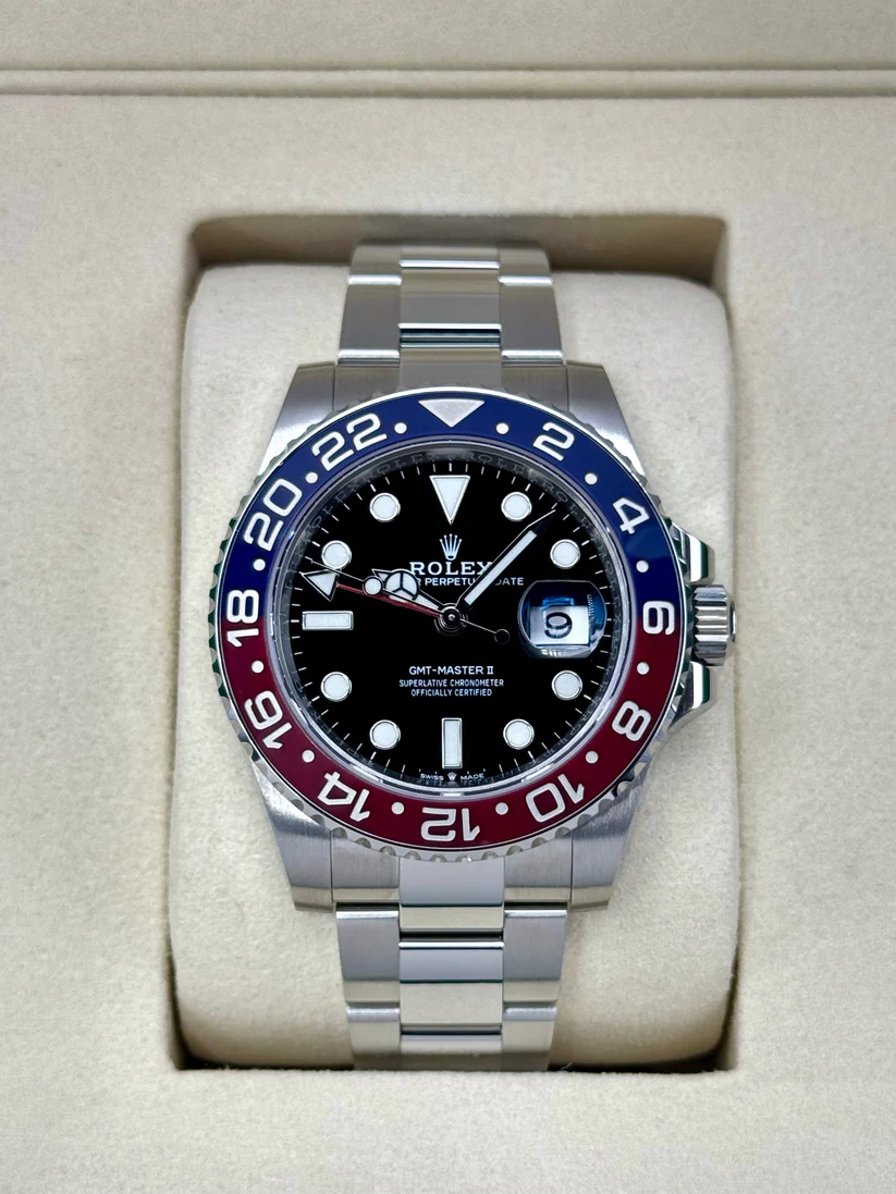 【Super Clone】RLX Steel GMT-Master II 40 Watch - Blue And Red Pepsi Bezel - Black Dial - Oyster Bracelet  | Ref 126710blro-0002