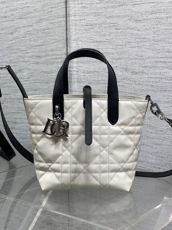 Dior Toujours Vertical Tote Bag Small White Black Handle