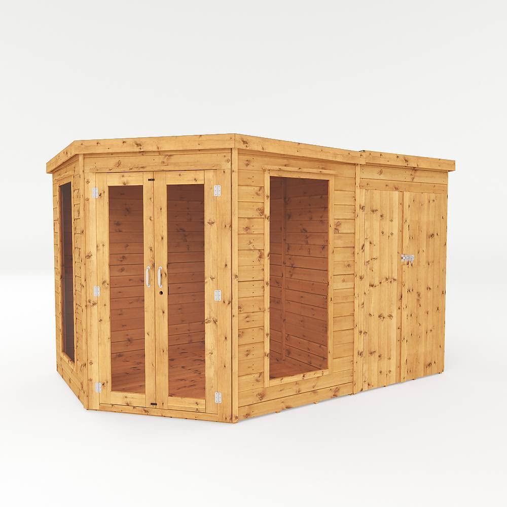 Wooden Corner Summerhouse with Side Shed 11x7 Garden Storage
