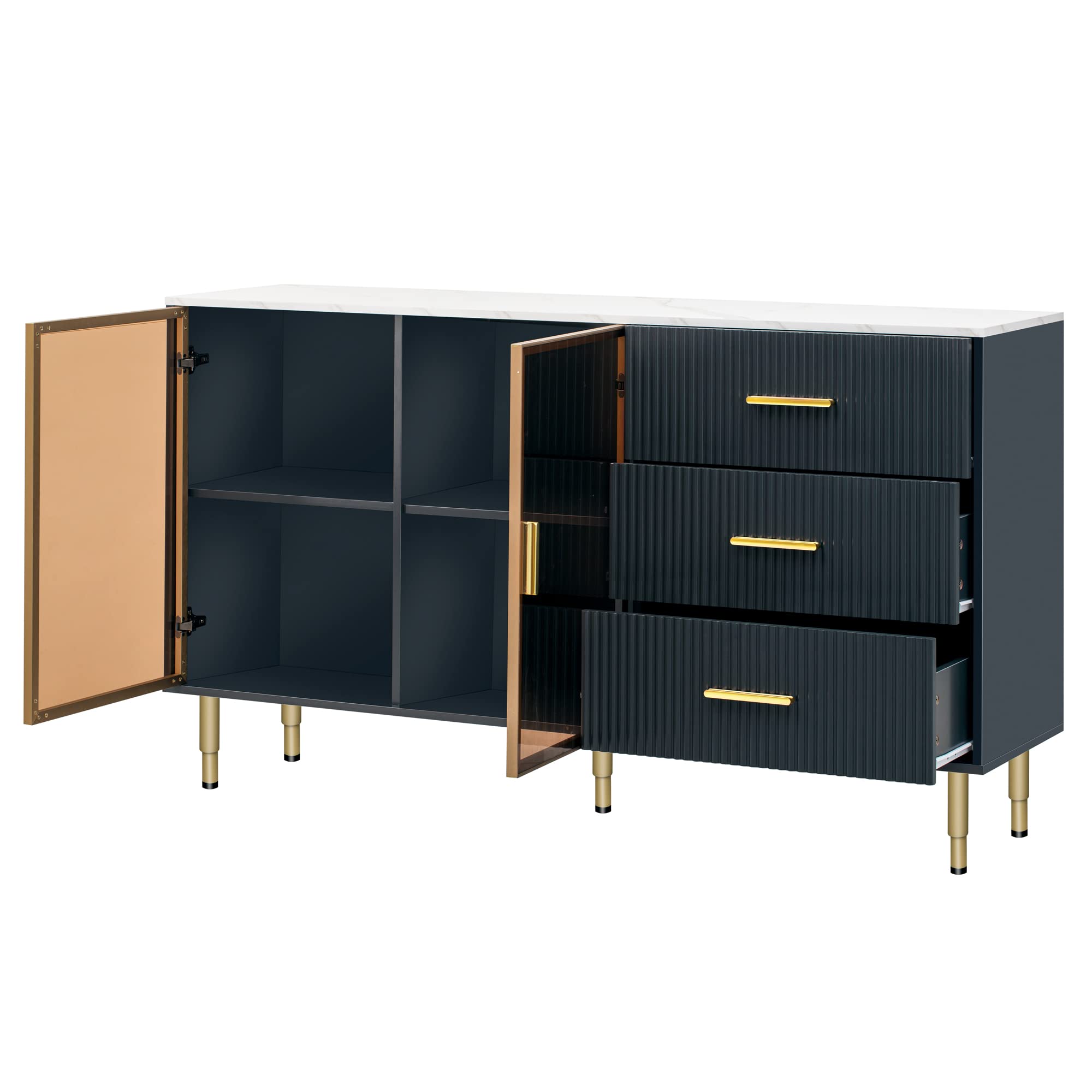 Modern Sideboard Cabinet Accent Buffet Storage Glass Doors