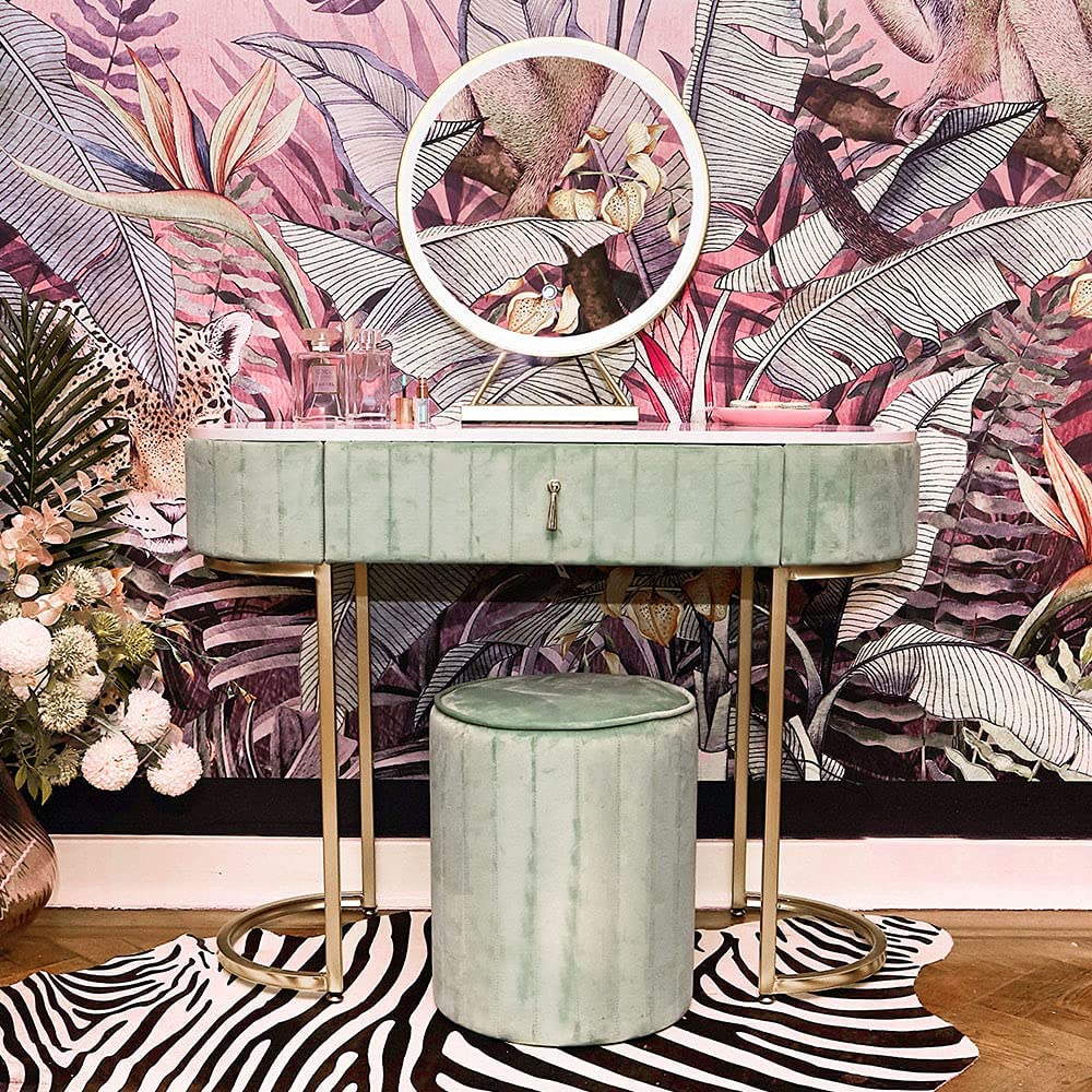 Velvet Dressing Table with LED Light Mirror Touch Sensor