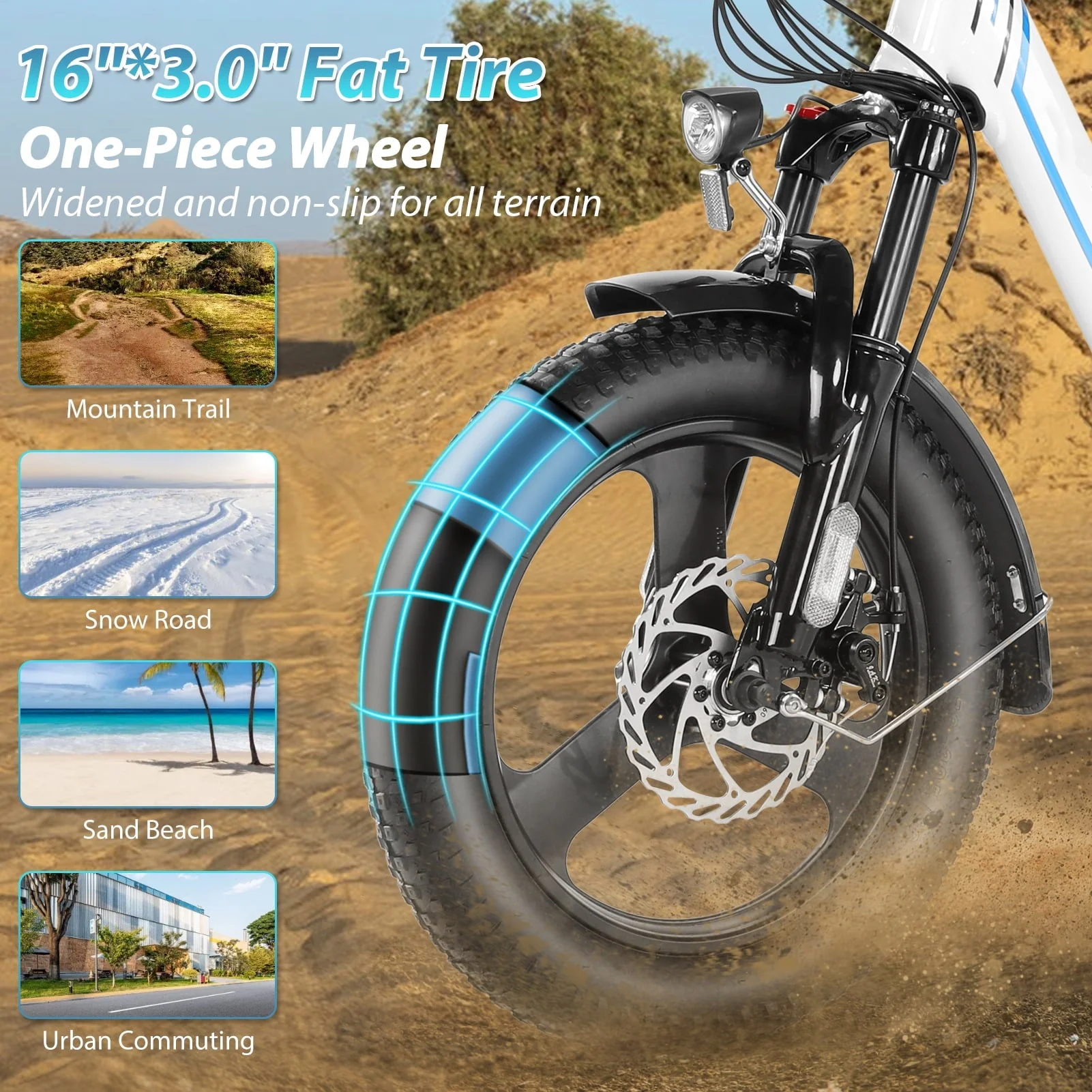 Elifine 16in Folding Fat Tire Electric Bike, 350W, 48V 7.8Ah