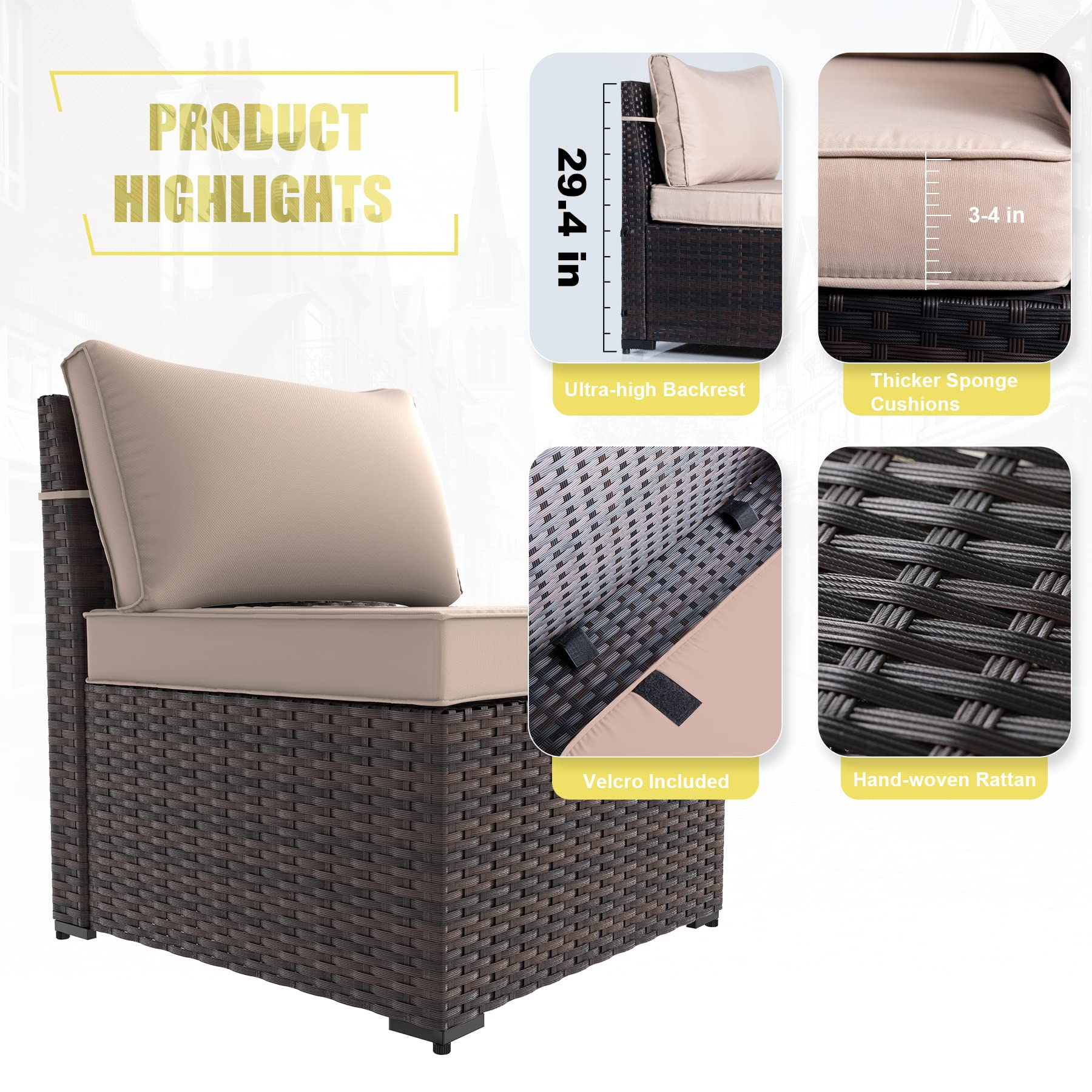 12 Pcs Patio Furniture Set Sectional Sofa Sets Brown PE