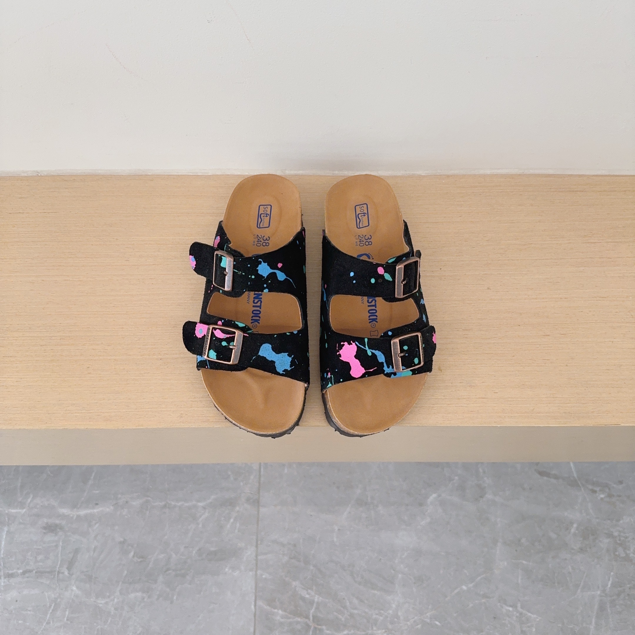 Splatter Graffiti Birken-Style Two-Strap Sandals