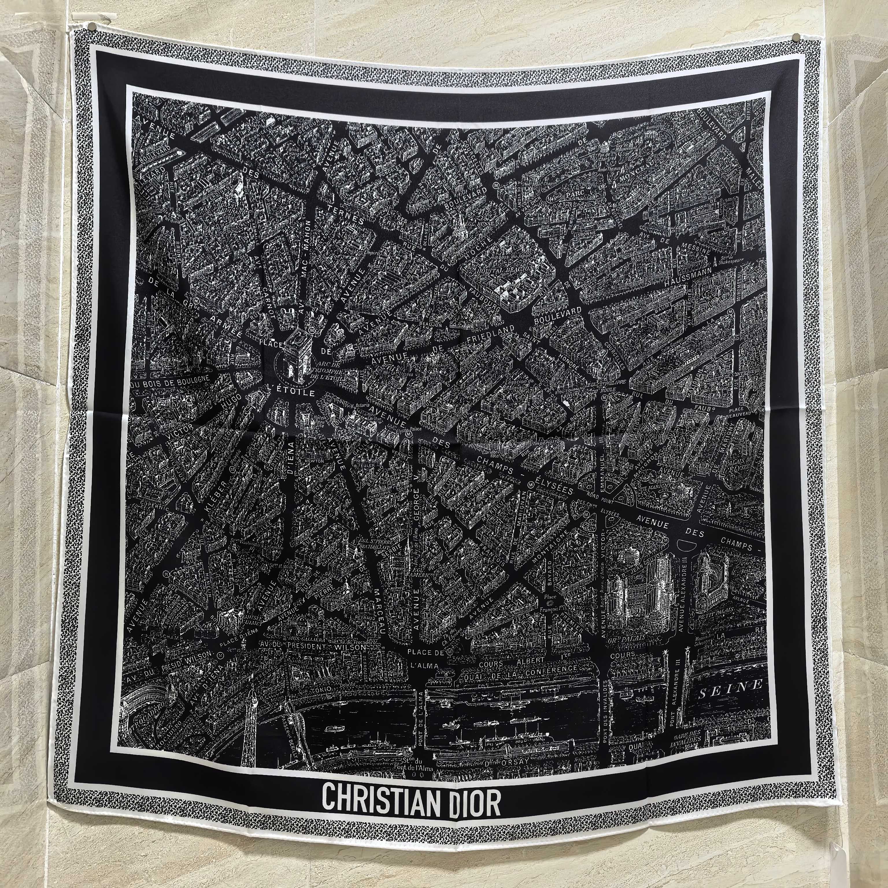 Dior Map Print Silk Square Scarf Black and Grey 90 x 90 cm product images
