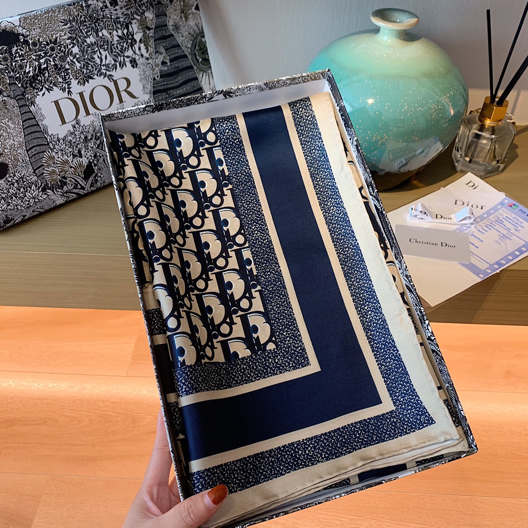 Dior Oblique Scarf Burgundy and Navy 90 x 90 cm