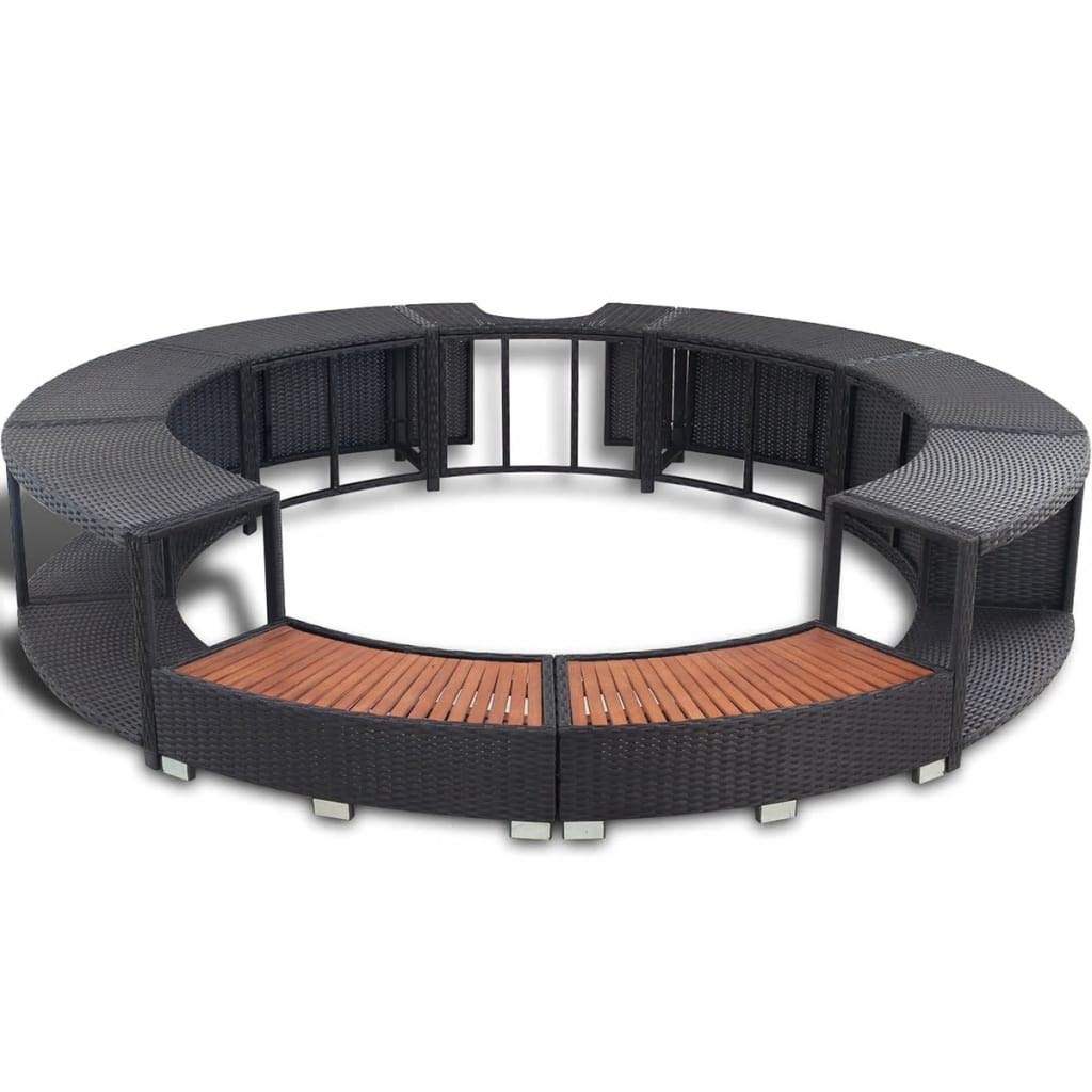 Spa Surround Poly Rattan Black Massage Hot Tub Frame for Garden