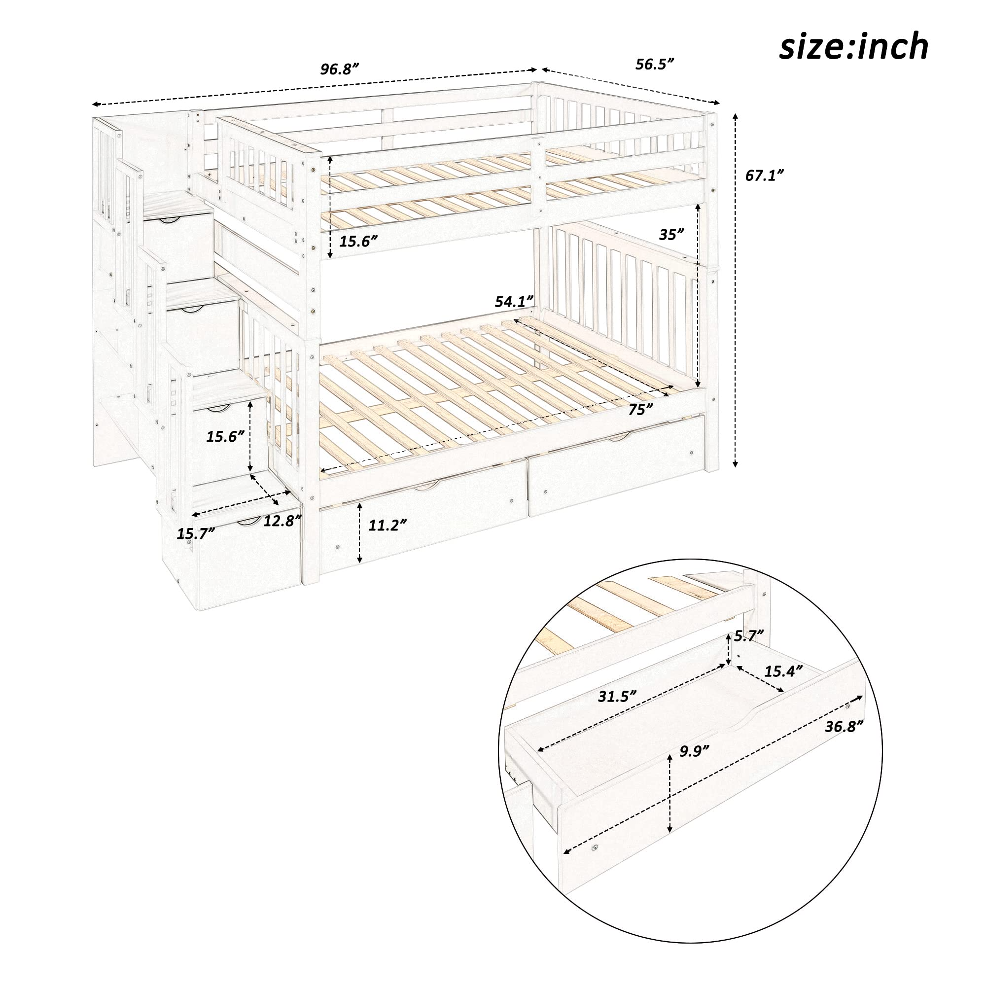 Full Over Full Bunk Bed with Shelves