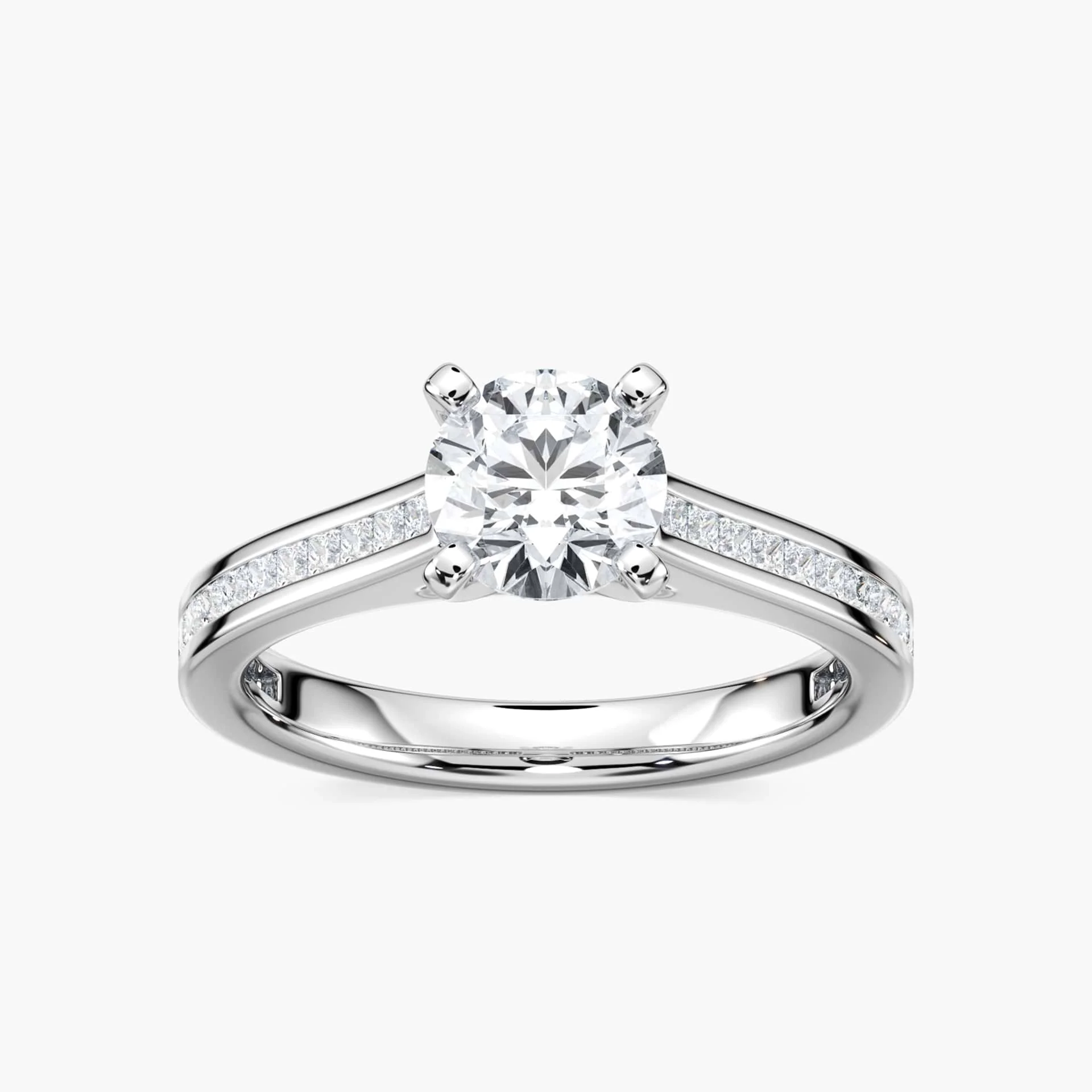 Hazel Round Lab Grown Diamond Channel Set Side Stone Engagement Ring