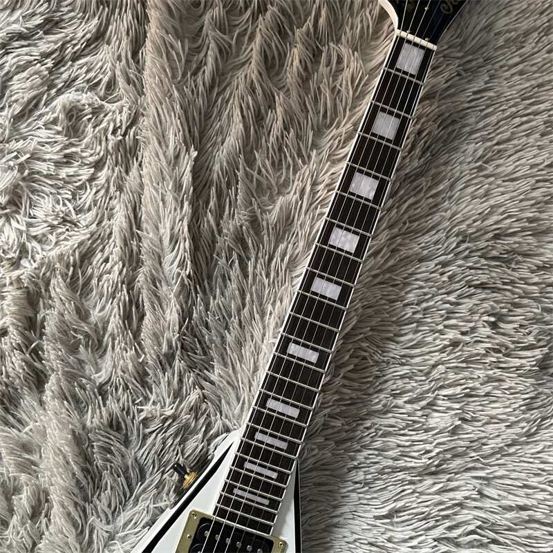 White with Pinstripes V Shape Electric Guitar Solid Body 6 String H-H Pickups