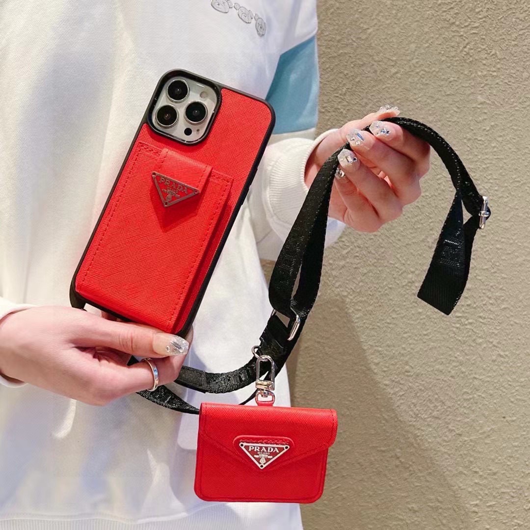 Prada Style Crossbody Wallet Phone Case with Mini Bag Lanyard
